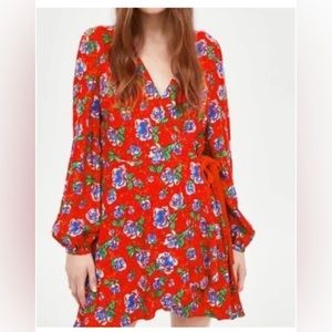 New Wrap Dress Red Floral Mini Size S
